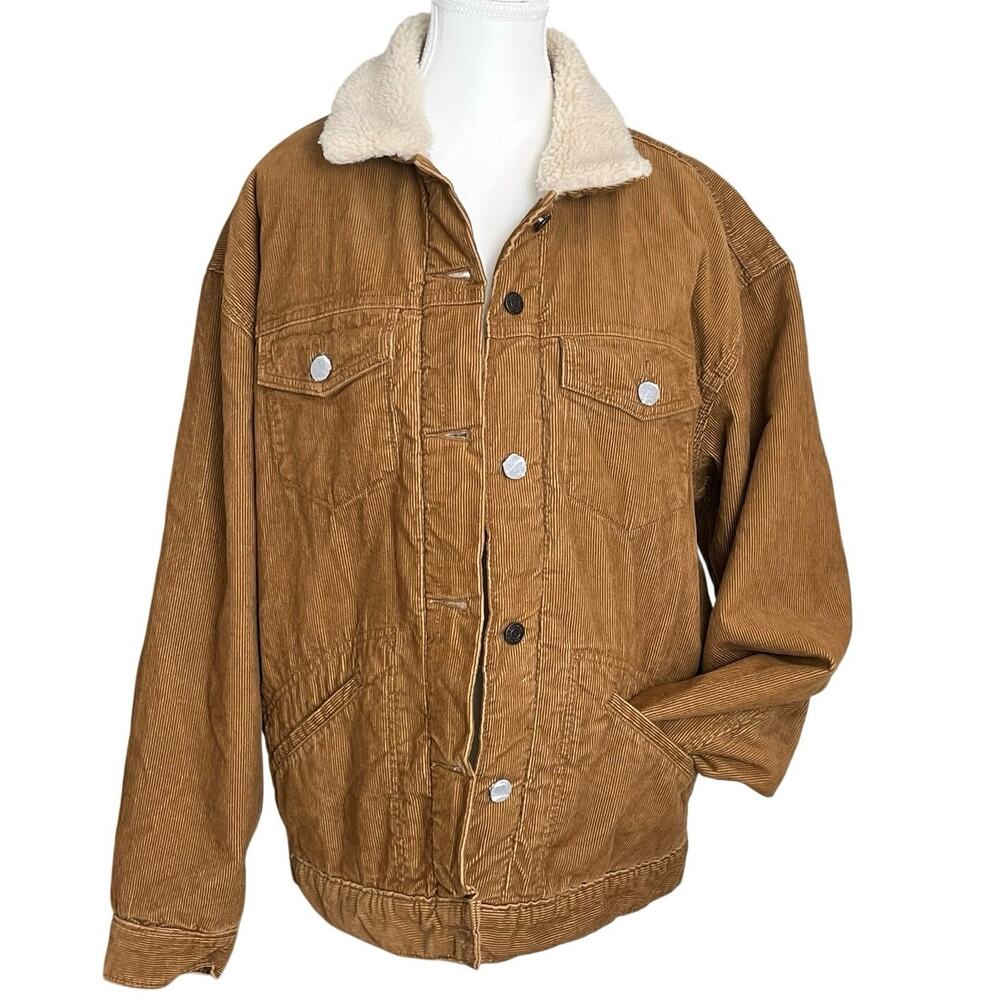 GAP Oversized Corduroy Sherpa Jacket Camel Tan Trucker Coat Medium Tall MT